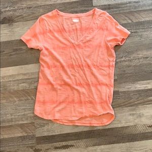 Striped v-neck t-shirt. Salmon color
